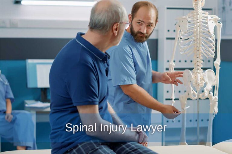 A man discusses spinal injuries with a doctor, emphasizing the need for medical and legal guidance.