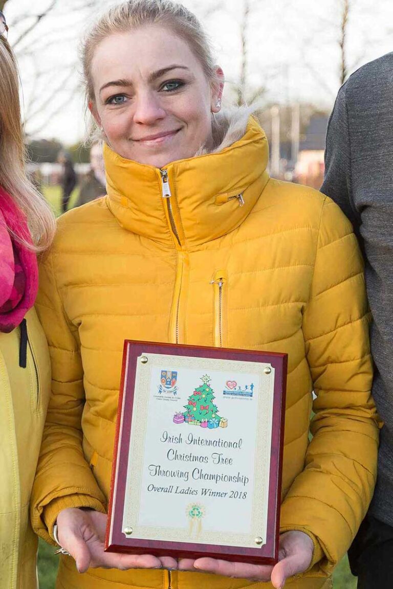 Kamila Grabska won the ladies section in the 2018 Christmas Tree throwing Championships in Ireland. (Image: Eamon Ward / SWNS)