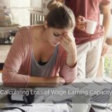 A woman looks over a stack of bills and ponders how to calculate loss of wage earning capacity from an accident.