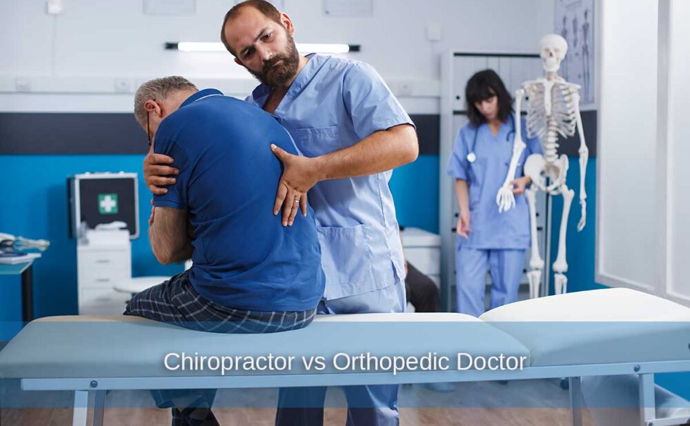 Doctor examines a patient with back pain, highlighting the unique methods for treating musculoskeletal issues between chiropractors and orthopedic doctors.