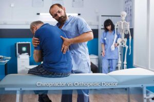 Doctor examines a patient with back pain, highlighting the unique methods for treating musculoskeletal issues between chiropractors and orthopedic doctors.