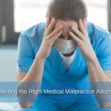 Upset male nurse in scrubs sits on a bed, highlighting the importance of selecting the right medical malpractice attorney for an injury case.