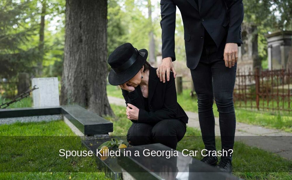 A somber scene of a mourning widow highlighting the tragic loss of a spouse in a Georgia car crash.