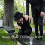A somber scene of a mourning widow highlighting the tragic loss of a spouse in a Georgia car crash.