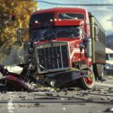 A semi truck crushes a car in a dynamic scene, highlighting the complexities of filing a truck accident claim in Georgia.