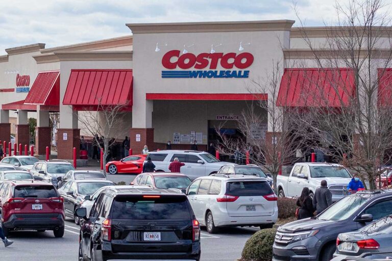 Costco store exterior with cars parked in front, illustrating a typical warehouse retail environment in Georgia.