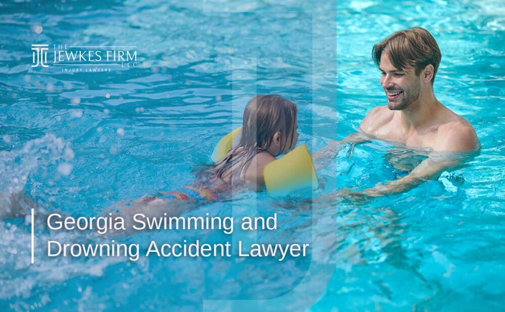 Man assisting a child in a swimming pool, symbolizing support and safety related to swimming and drowning accident legal services in Georgia.