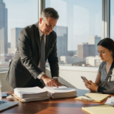 Personal injury lawyer consulting injured client