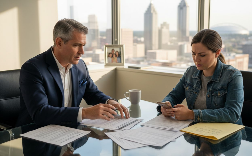Lawyer and client reviewing accident papers