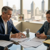 Lawyer and client reviewing accident papers