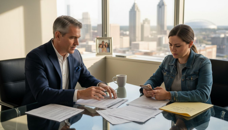 Lawyer and client reviewing accident papers