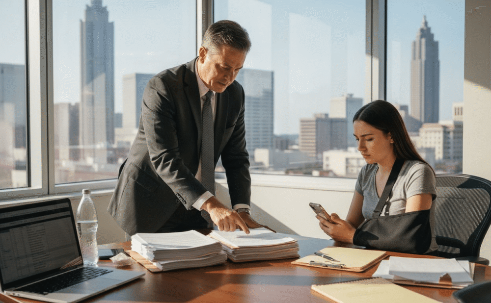 Personal injury lawyer consulting injured client