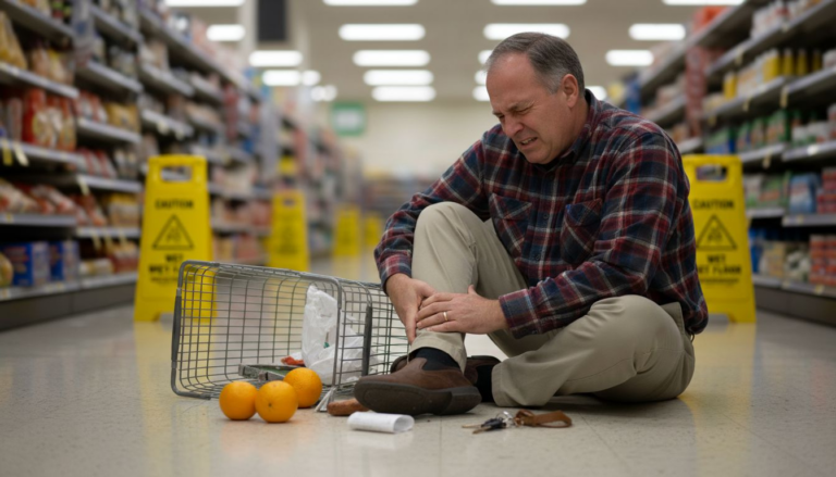 Injured man on grocery floor after slip