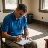 Man filling out injury claim in Atlanta law office