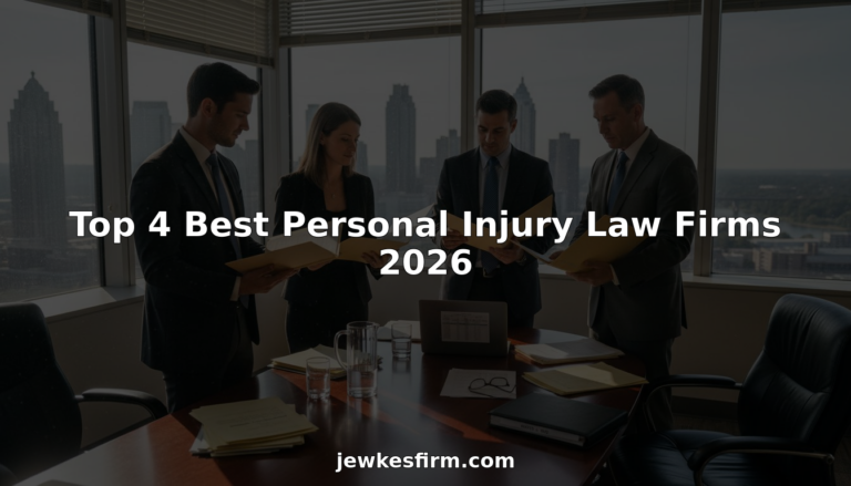 Attorneys meet in law office overlooking Atlanta