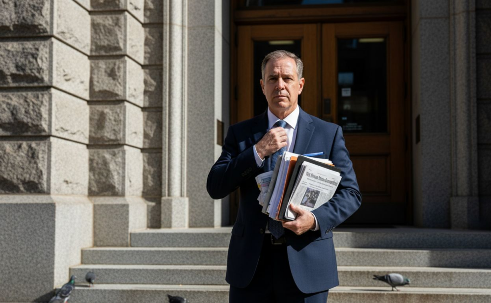 Attorney stands outside Georgia courthouse