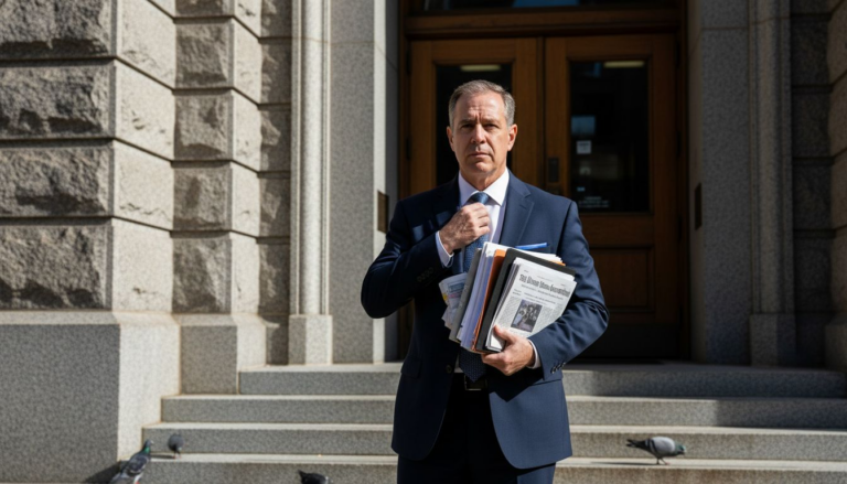 Attorney stands outside Georgia courthouse