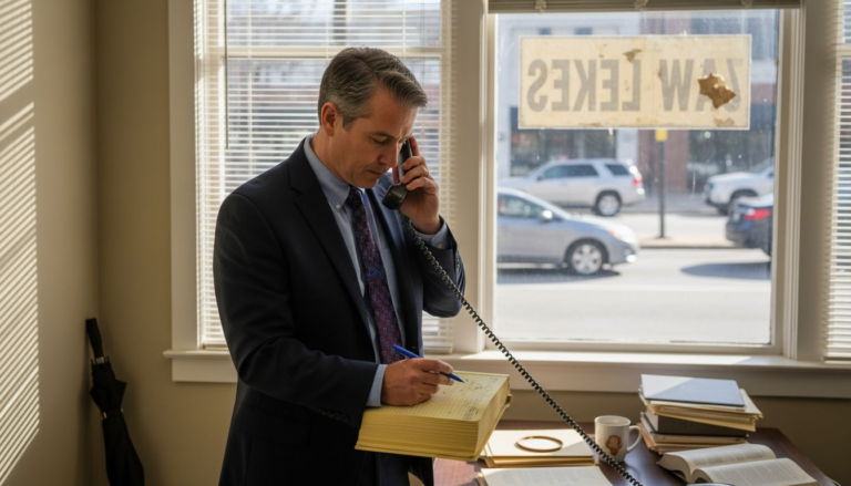 Attorney talking on phone in Atlanta law office