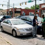 Car accident aftermath on busy Atlanta street
