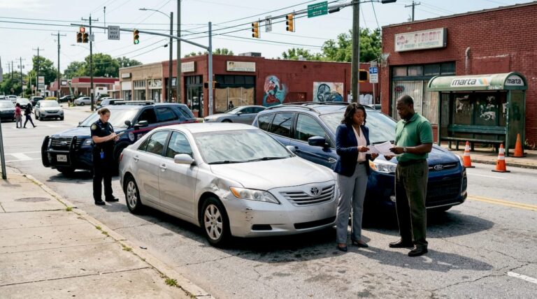 Car accident aftermath on busy Atlanta street