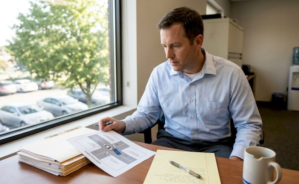 Insurance adjuster reviews auto accident claims