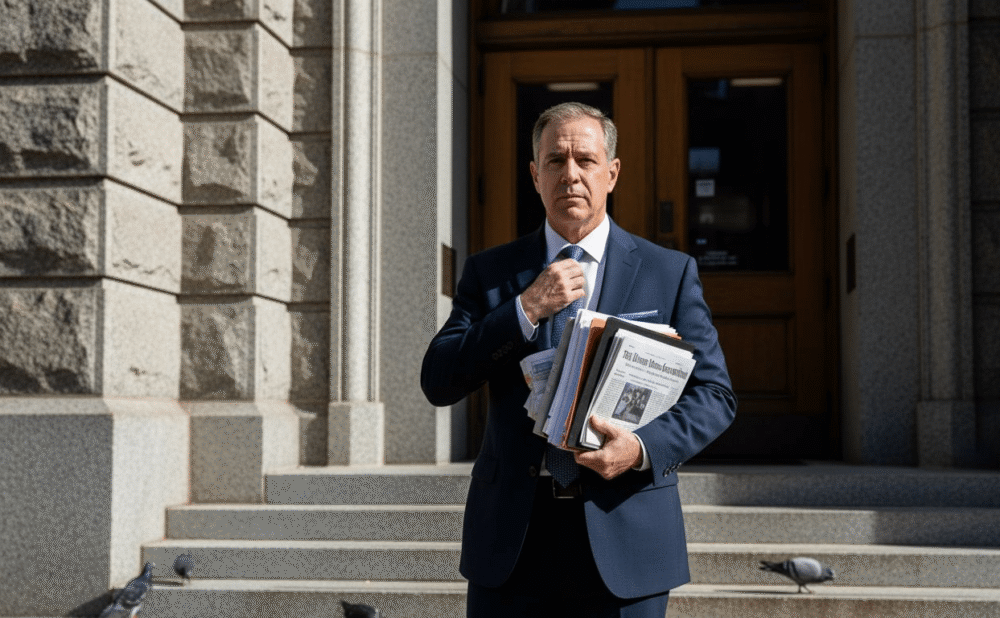 Attorney stands outside Georgia courthouse