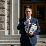 Attorney stands outside Georgia courthouse