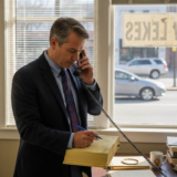 Attorney talking on phone in Atlanta law office