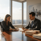 Attorney advising accident victim in bright office