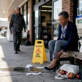 Slip and fall injury scene outside Atlanta grocery