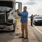 Driver documenting truck accident on Atlanta highway