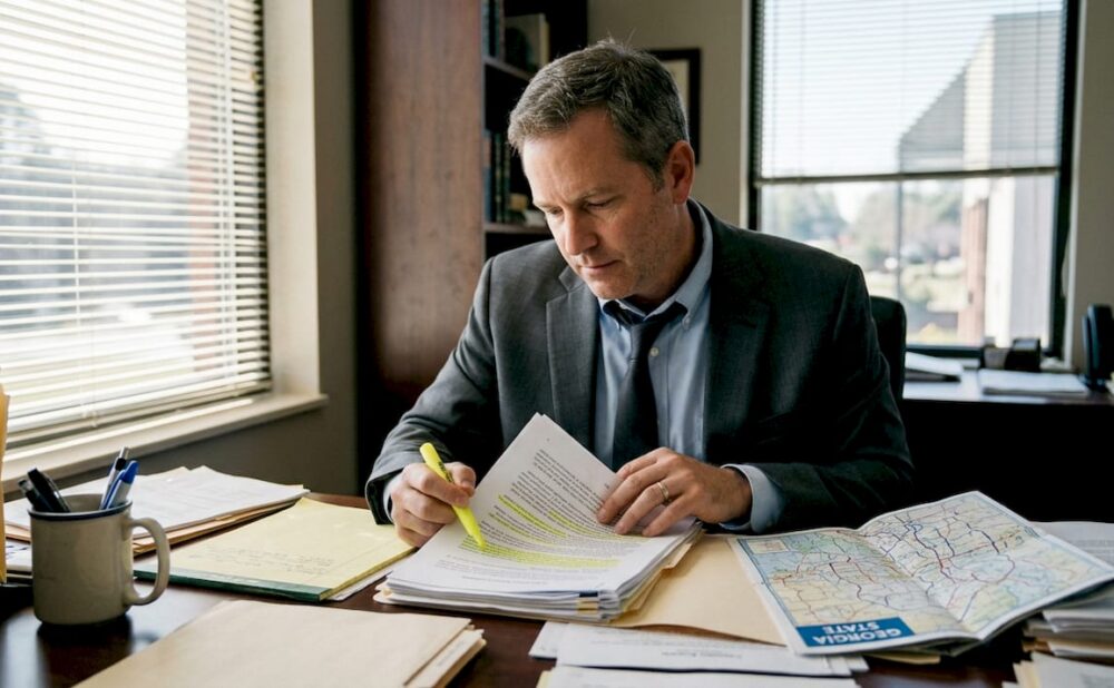 Attorney reviewing Georgia truck accident paperwork