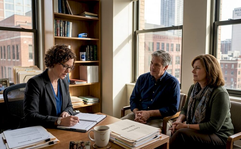 Family consulting attorney in corner office