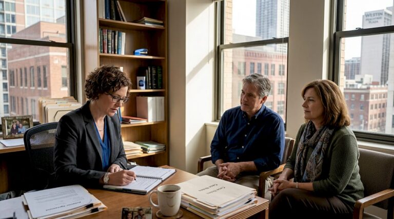 Family consulting attorney in corner office