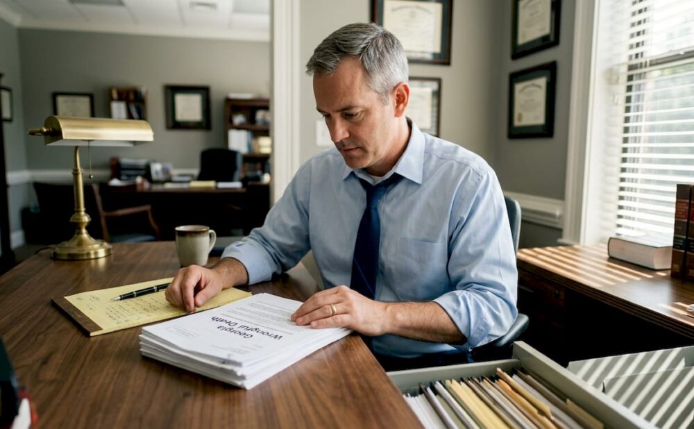 Attorney reviewing Georgia wrongful death legal forms