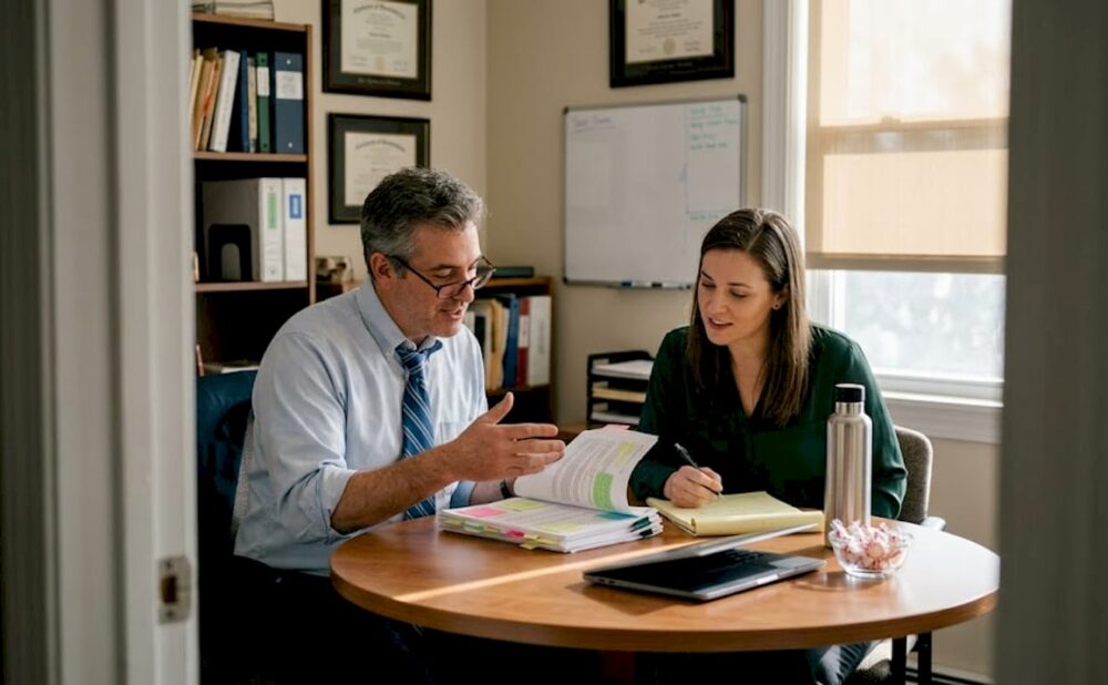 Attorney advising client about accident compensation