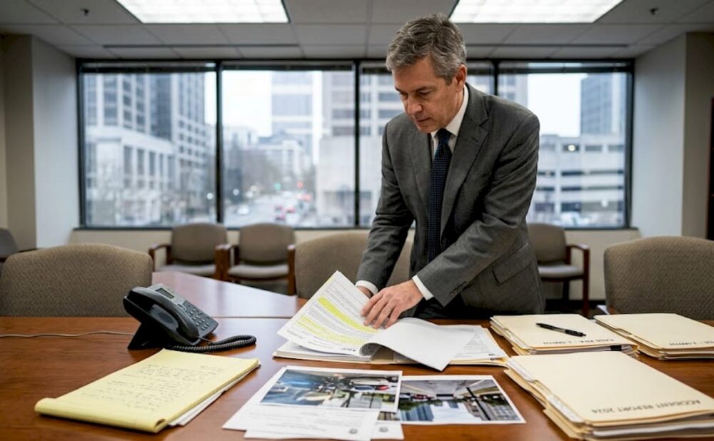 Attorney reviewing evidence for Georgia injury claim