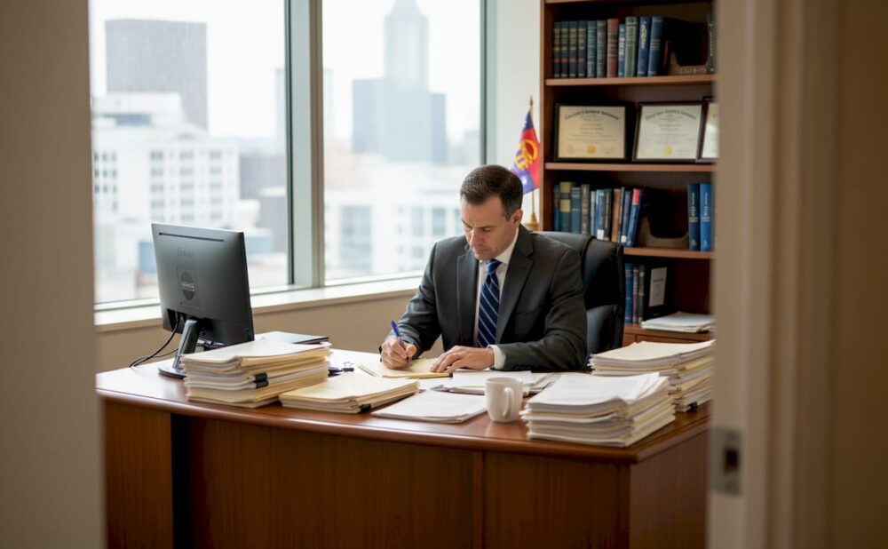 Attorney reviews accident reports in Atlanta office