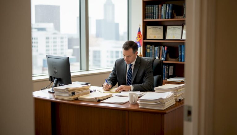 Attorney reviews accident reports in Atlanta office