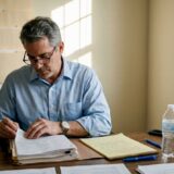 Attorney reviews injury case files at desk