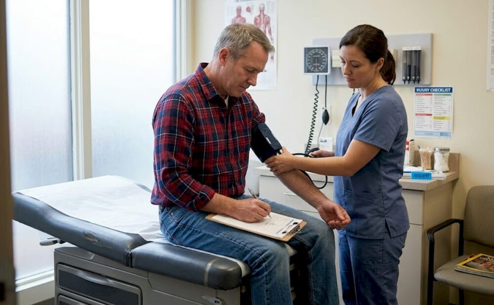 Man getting checked after car accident
