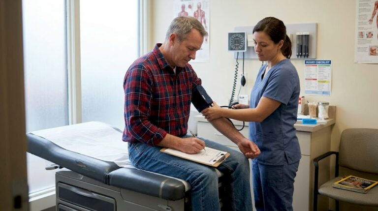 Man getting checked after car accident