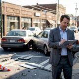 Insurance adjuster surveys recent Atlanta car accident