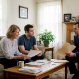 Family meeting with lawyer in home setting