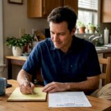 Man reviewing insurance policy at home