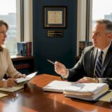 Attorney meeting with client in Georgia office