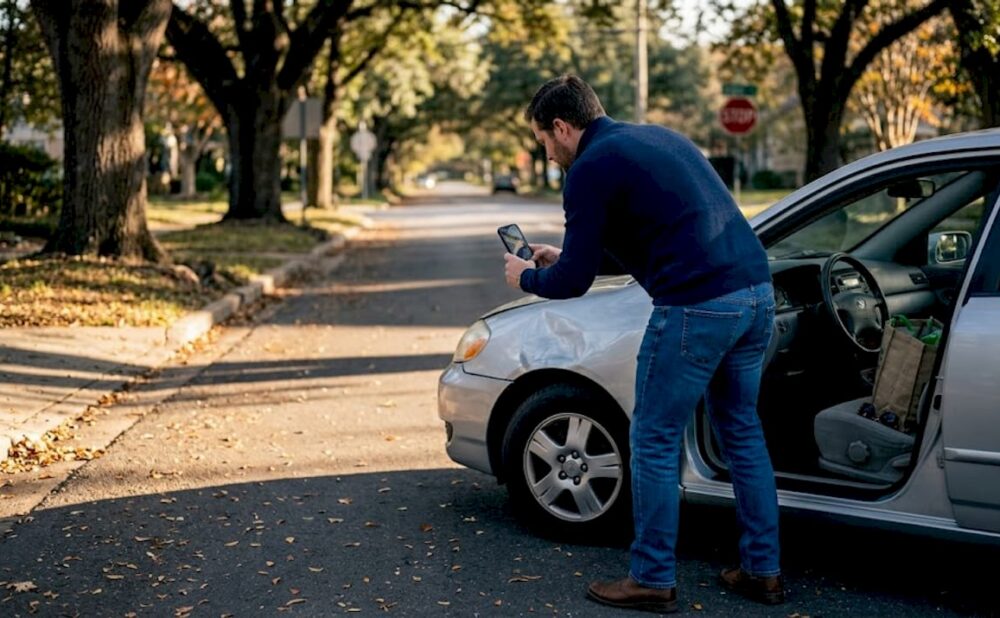 Man photographing car accident scene in Georgia street