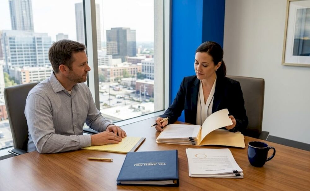Attorney consulting client in Georgia office
