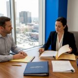 Attorney consulting client in Georgia office