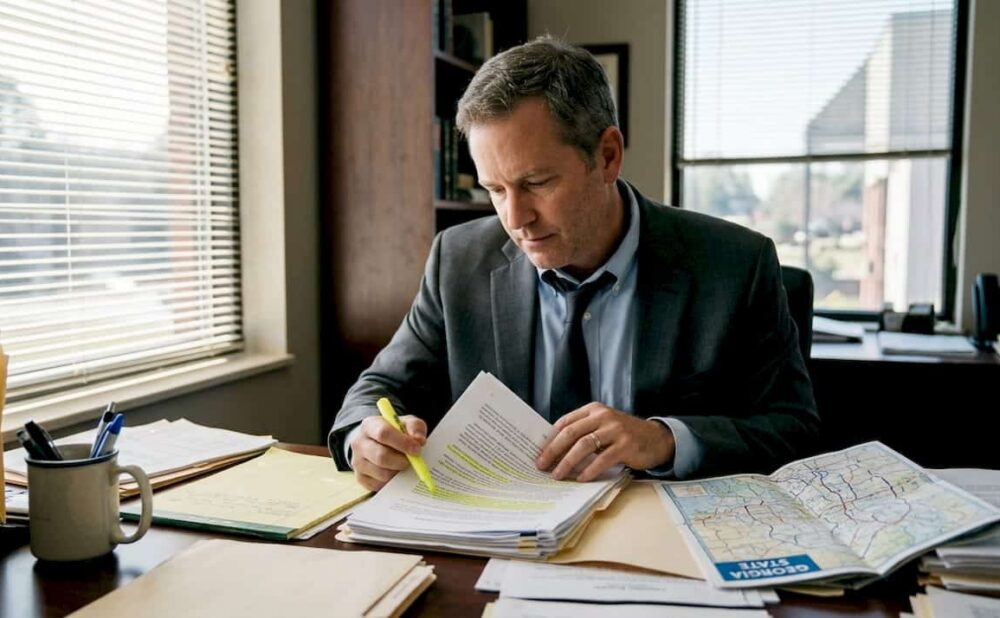 Attorney reviewing Georgia truck accident paperwork
